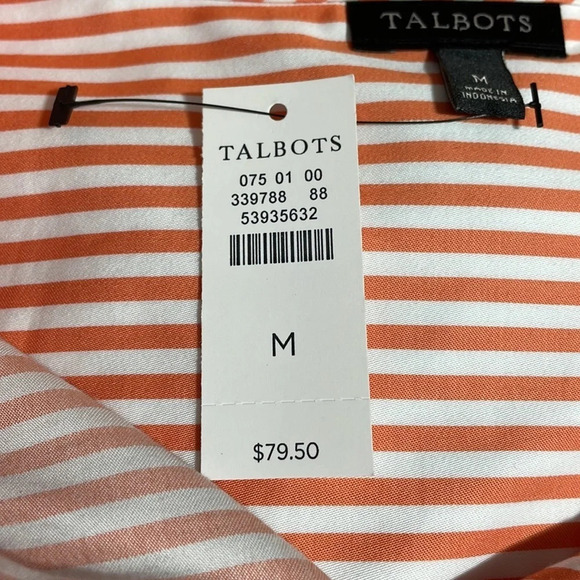 NWT Talbots Tie Waist Button Front Striped Orange and White Short Sleeve Top M - Picture 8 of 16